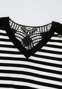 Striped Lace Detail V Neck Top