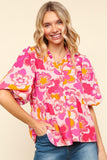 Haptics Full Size Frill Floral Puff Sleeve Blouse