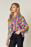 Double Take Full Size Geometric Notched Dolman Sleeve Top