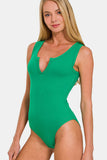 Zenana Microfiber Notched Sleeveless Bodysuit