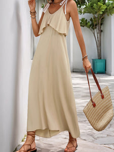 Perfee Tied Ruffled Scoop Neck Sleeveless Dress