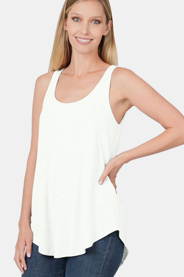 Zenana Round Neck Curved Hem Tank