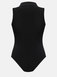 Quarter Zip Collared Neck Sleeveless Bodysuit