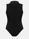 Quarter Zip Collared Neck Sleeveless Bodysuit