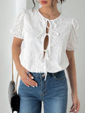 Perfee Tied Eyelet Short Sleeve Bodysuit