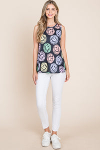 BOMBOM Round Neck Smiley Face Tank