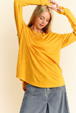 Davi & Dani Solid Color Boat Neck Long Sleeve T-Shirt