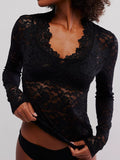 V-Neck Long Sleeve Lace Top