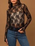 Lace Mock Neck Long Sleeve Top